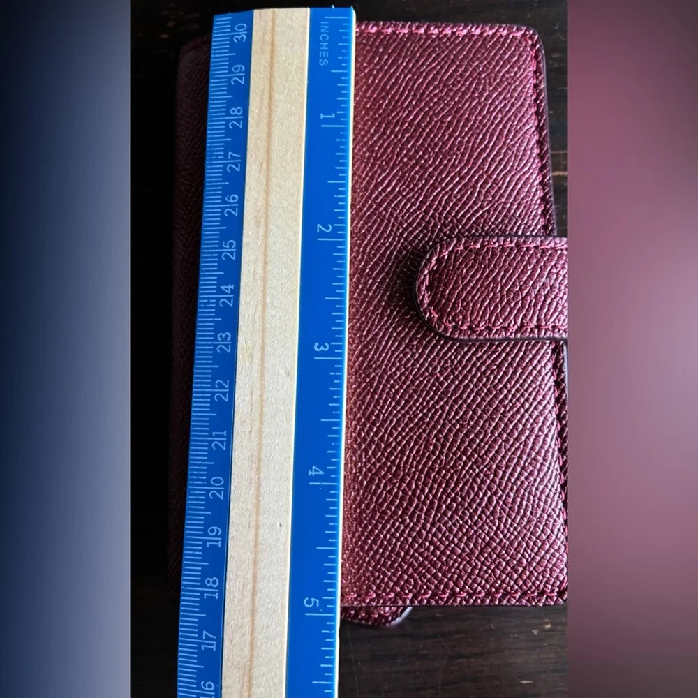 COACH Metallic Rose Pink Textured Leather Wallet with Gold Logo